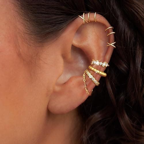 Ear Cuff Earrings for Women Non Piercing 14K Gold/Sterling Silver Plated Hoop Cuffs Non Pierced Fake Earring Dainty Faux Earrings Hypoallergenic Cartilage Ear Clips Jewelry thumbnail 4