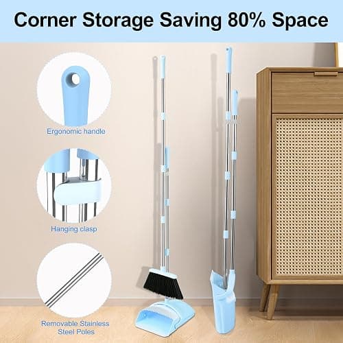 BSKLIN Broom and Dustpan Set, House Broom for Sweeping Indoor Collapsible Broom with Dust Pan Combo Set for Home Office Kitchen Lobby Floor Pet Hair thumbnail 7