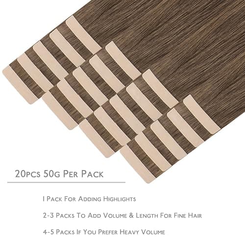 WENNALIFE Tape in Hair Extensions Human Hair, 20pcs 50g 24 inch Light Ash Brown Remy Hair Extensions Straight Human Hair Tape in Extensions Skin Weft Tape Extensions Human Hair thumbnail 2