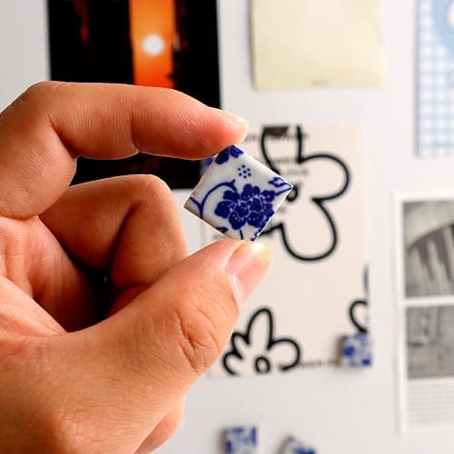 12 Pcs of Blue and White Porcelain Mosaic Refrigerator Magnets,Floral Pattern，for Photos and Notes on Offices, Kitchens Storage Cabinets Refrigerators Storage Cabinets and Whiteboards 11# thumbnail 5