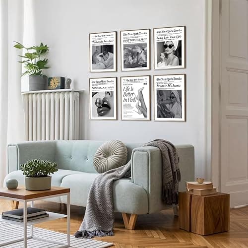 uniro Trendy Newspaper Wall Art Prints, Vintage Black & White Newspaper Wall Decor Aesthetic Pictures, Retro Girly Dorm Room Decor, Funky Bathroom Wall Decor Disco Poster for Teen Girl Bedroom Apartment, Bar Cart decor - Unframed thumbnail 5