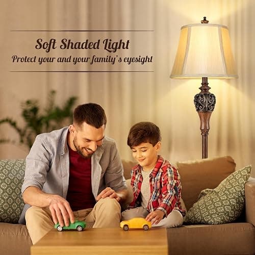 Vintage Floor Lamp for Living Room Traditional Farmhouse Tall Standing Lamp Mid-century Antique Bedroom Pole Lamp with Bell Shape Faux Silk Shade Elegant Rustic Bright Lighting for Reading Home Decor thumbnail 6
