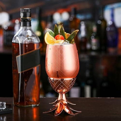 Kukyller Stainless Steel Cocktail Mixing Glass, Stainless Steel Pineapple Cocktail Mixer Drinking Shaker Accessories Pineapple Shape Cocktail Cup for Bartender, Home Bar Use 500ml (Rose Gold) thumbnail 9