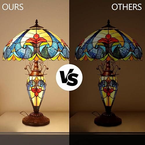 Pterying Tiffany Lamp, 24'' Tall Tiffany Table Lamp with Retro Pull Switch, 3 LED Bulbs Included, Vintage Living Room Bedroom Home Office Bedside Reading Lamp thumbnail 6
