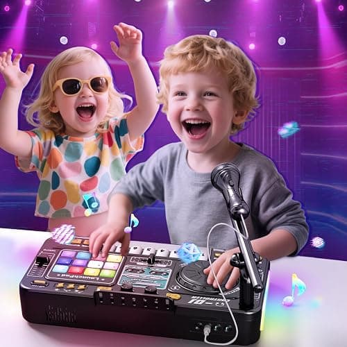 Kids DJ Mixer Controller Table Musical Toy Electronic Bluetooth Toy with LED Lights Sound Effect Microphone Piano DJ Board Key Musical Instruments Birthday Gift Toys for 3 4 5 6 7 Year Old Boy Girl thumbnail 2