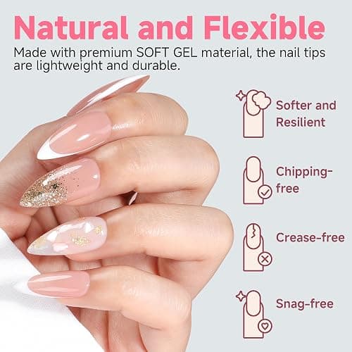 UNA GELLA Stiletto Gel Nails Press On 504Pcs Medium Almond Stiletto Clear Gel Nail Tips Full Cover Pre-matte Fake False Acrylic Nails for Nail Extensions Home Art Salon 12 Sizes - Medium Stiletto thumbnail 6