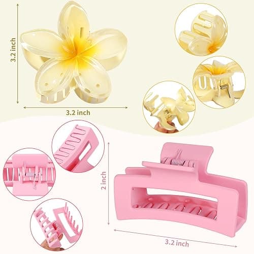 Flower Hair Clips for Women Square Claw Clips for Girls 2 Styles Hair Claw Clips for Thick or Thin Hair 6 PCS Hawaiian Hibiscus Rectangle Large Plumeria Medium Hair Accessories for Women (Pink) thumbnail 3