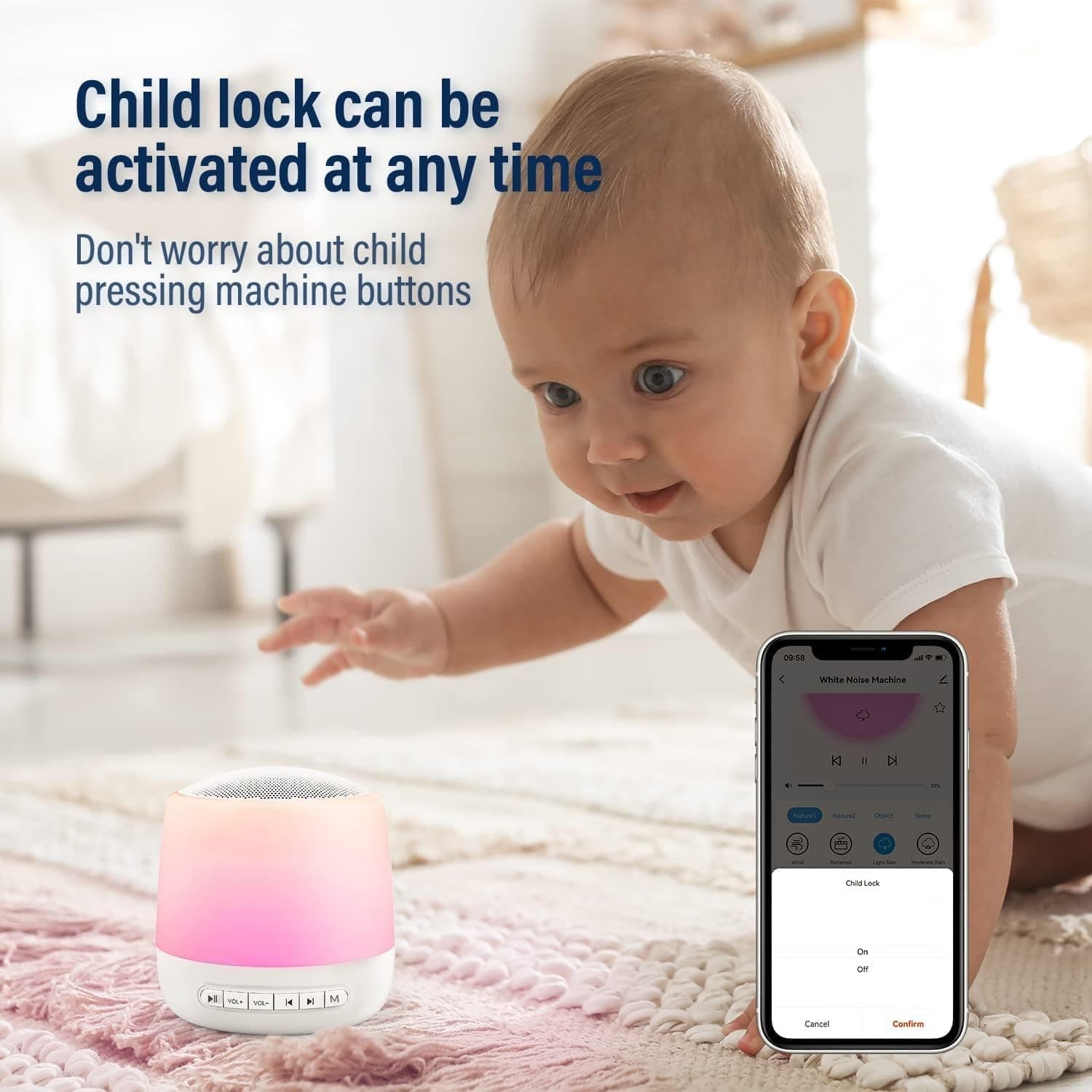 Baby Sound Machine with Night Light, White Noise Machine for Kids and Adults, 34 Soothing Sounds, Customizable Favorites, APP Remote Control, Alarm Clock, Child Lock, Scheduled Sleep Routine thumbnail 6
