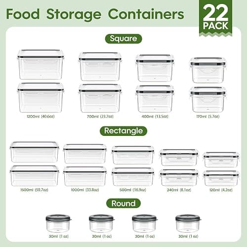 KEMETHY 44-Piece Food Storage Containers with Lids(22 Containers & 22 Lids), Plastic Food Containers for Pantry & Kitchen Storage and Organization, BPA-Free, Leak Proof, Reusable with Labels & Pen thumbnail 3