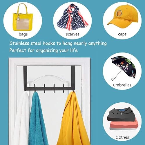 DOKU Over The Door Hook, Heavy Duty Over Door Hanger Holder for Coat Robe Hat Clothe Towels Hanging, Bathroom Organizer Towel Rack 12 Hooks, Matte Black thumbnail 9