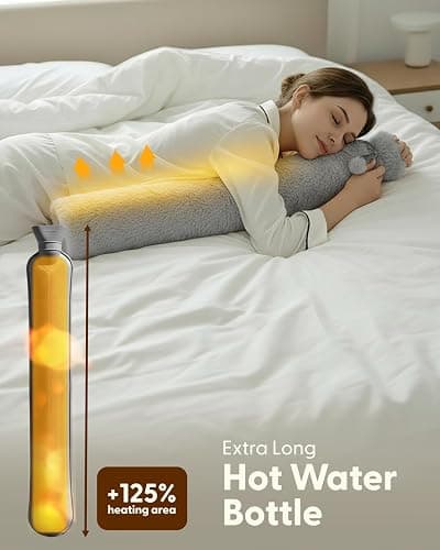 KEPLIN Extra Long 2L Hot Water Bottle with Super Soft Fleece Cover, Durable Natural Rubber, Long Lasting Warmth for Neck, Back & Body, Winter Comfort - Grey thumbnail 3