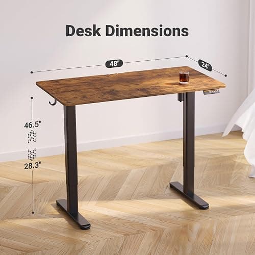 Claiks Electric Standing Desk, Adjustable Height Stand up Desk, 24x48 Inches Sit Stand Home Office Desk with Splice Board, Black Frame/Rustic Brown Top thumbnail 3