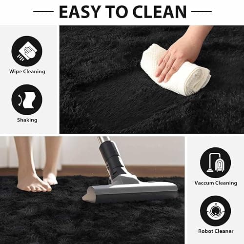 FinRèc 6x9 Feet Black Rugs for Bedroom Living Room, Plush Shag Area Rug, Non-Slip Fluffy Furry Rug for Nursery Kids Room Dorm Room Home Decor, Indoor Shaggy Floor Carpet thumbnail 7