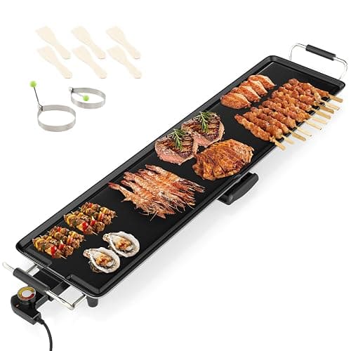 GOPLUS Plancha Électrique XXL 1800W, Thermostat Ajustable, Plancha Grille Table Antiadhésive & Lavable avec Poignée Rembourrée, Grande Capacité pour 8 Personnes, 94 x 25CM - Image 1