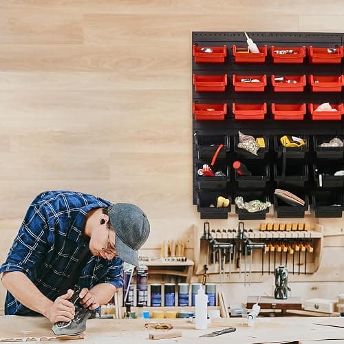 VEVOR 48-Bin Wall Mounted Storage Bins Parts Rack Organizer Garage Shop Tool Organizer for Screws, Nuts, Bolts, Nails, Beads, and Small Hardware Parts, With Wall Panels thumbnail 2