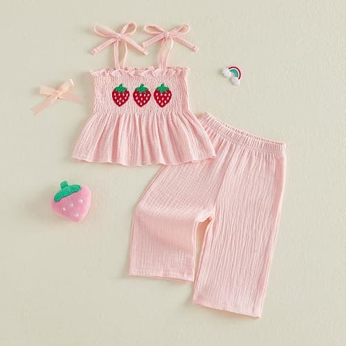 Socutebabe Toddler Baby Girl Summer Clothes Sleeveless Muslin Smocked Top Pants 6 9 12 18 Month 2 3 4 5 Year Cute Kids Outfit thumbnail 4