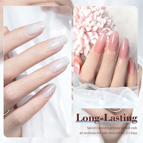 RARJSM Nude Gel Nail Polish Set of 6 Transparent Colors 7.5ml Clear Purple Sheer Wine Red Milky Mavue French Manicure LED UV Gel Soak Off Curing Requires Home thumbnail 3