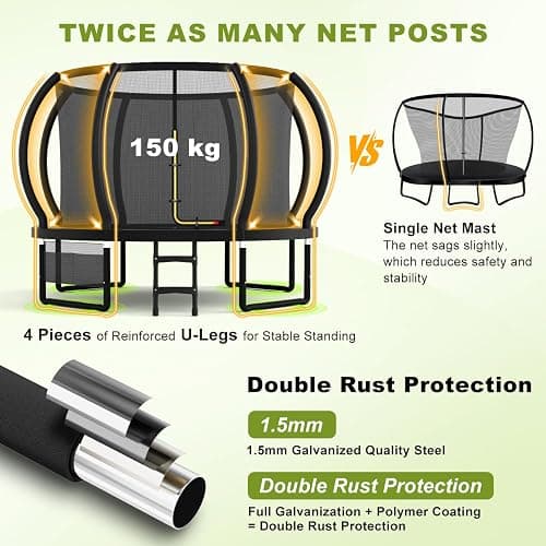 Devoko Outdoor Trampoline 7.5ft/10ft/12ft/14ft GS Certified Garden Trampoline With Safety Net,Non-Slip Ladder& Shoe Organiser,Available For Toddlers And Adults,Up to 150kg thumbnail 5