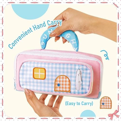 FOSDICK Cute Pencil Case for Girls, Kawaii Pencil Cases, Pink Pencilcase with compartments, Pencil Pouch with Handle, for Girls Student Teenage School Office, with 4 Pencil Grips and 2 PP Clips thumbnail 5