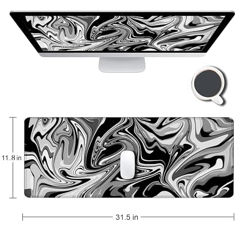 Armanza Large Gaming Mouse Pad, Extended XL Mousepad, Non-Slip Rubber Base Keyboard Mouse Mat Desk Pad for Work, Game, Office, Home, 31.5 x 11.8 in, Black Marble Fluid Design thumbnail 2