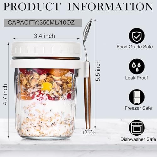 8 Pcs 10 oz Overnight Oats Containers with Lids and Spoons Large Capacity Airtight Oatmeal Overnight Oat Jars with Measurement Marks Oatmeal Container for Milk Cereal Fruit (White) thumbnail 3
