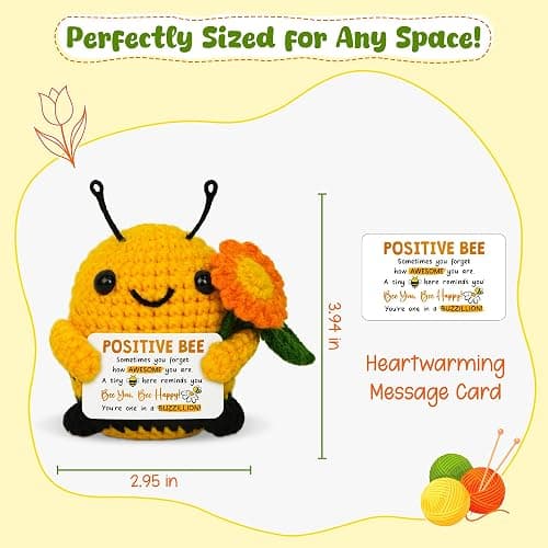 OASSIE Christmas Inspirational Gifts for Women Men - Mini Positive Crochet Animals Bee - Christmas Motivational Birthday Gifts for Son Daugther Mom Dad Sister Coworker Friend, Bee Decorations for Home thumbnail 3