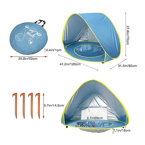 PandaEar Baby Beach Tent with Pool, Pop Up Sun Shelter for Infant Toddlers, Portable UV Protection Shade with Carry Bag for Outdoor Travel, Camping thumbnail 2