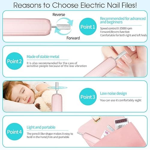 Electric Nail Drill, Professional Manicure Pedicure Kit, Cordless Electric Nail File Set, Rechargeable Pedicure Tools for feet, 3 Speeds Hand Foot Care Nail Drill for Thick Nail Toenail Cuticle thumbnail 9