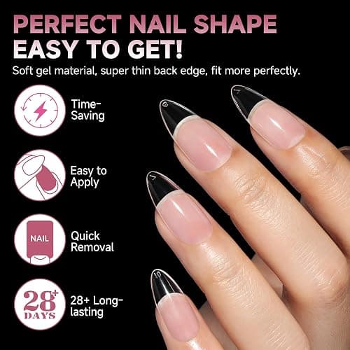 UNA GELLA Medium Almond Gel Nail Tips Half Matte 312pcs Almond Gel Nails No C Curve Clear False Fake Nails Effective Nail Extensions for DIY Art Salon-Level Press On Nails, 12 Sizes thumbnail 3