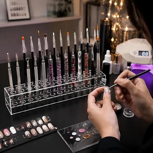 Nail Art Tool Organizer, Nail Technician Gifts, Nail Brush Holder, Storage for Storing Pro Beauty Finger Nailcare Art Kit Tools Makeup Display Case Refillable Container Holder Organization (1, 24) thumbnail 2