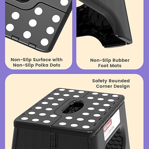 HBTower Folding Step Stool 9 Inch - Holds 600 lb, Non-Slip Surface & Carry Handle - Sturdy Step Stool for Kids, Toddlers & Adults - Compact Foldable Foot Stool for Kitchen, Bathroom, Bedroom, Outdoor thumbnail 5