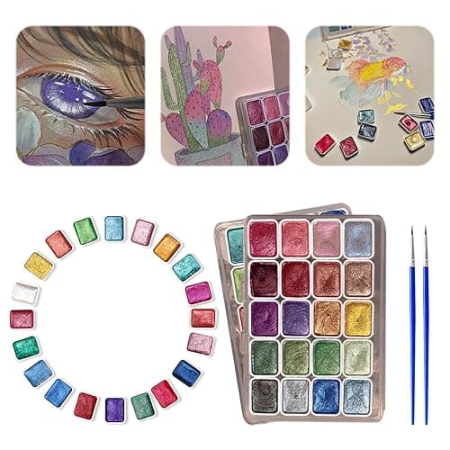 nnOuOnn Metallic Watercolour Paints Set(2pcs), 40 Color Mini Travel Glitter Gouache Water Colour Painting, Colouring Brushes Cards Art Forestey Pearlescent Solid Kids Adults Beginners Artists - Image 1