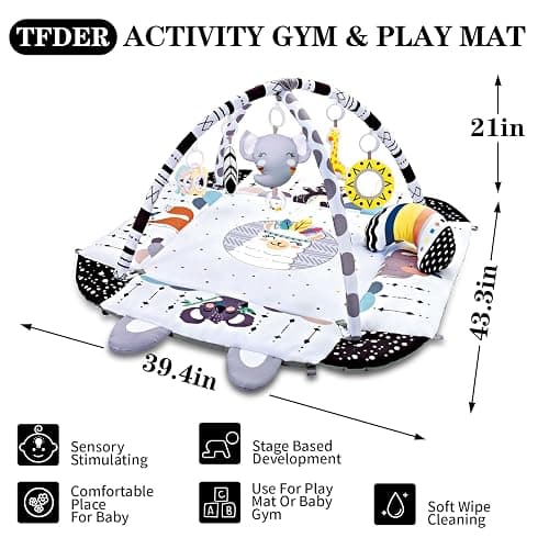 TFDER Baby Gym Play Mat, 5-in-1 Tummy Time Mat & Activity Gym, Washable Ball Pit, Infant Play Mat with Detachable Toys for Sensory Exploration and Motor Skill Development thumbnail 2