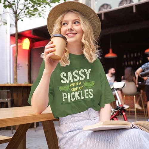 Deyaidy Pickle Shirt Funny Shirts for Women Graphic with A Side of Pickles Tee Cucumbers Short Sleeve Cotton Tops thumbnail 5