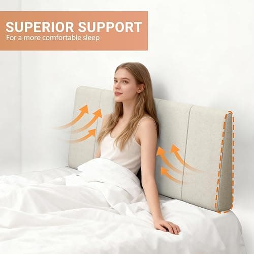 Liiwepo Twin Size Headboard Only-No Assembly Required, Beige | Easy to use no assembly required, Linen fabric and extra-thick foam for added comfort, Modern style headboard twin xl size thumbnail 6