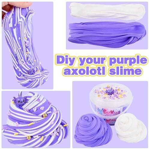 Purple Axolotl Butter Slime Kit, with Fun Slime Add Ins, Soft and Stretchy, Non-Sticky, Scented Butter Slime Kit for Kids, Birthday Gifts for Boys & Girls, Classroom Rewards, DIY Stress Relief Toy - Purple Axolotl Slime thumbnail 7