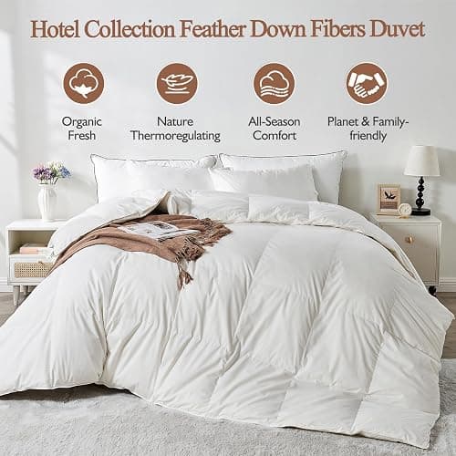 KUSNUG 100% Organic Cotton Feather & Down Fibers Comforter California King, All-Season Hotel-Style Hypoallergenic Duvet Insert, Ivory White 104x96 Inch thumbnail 2