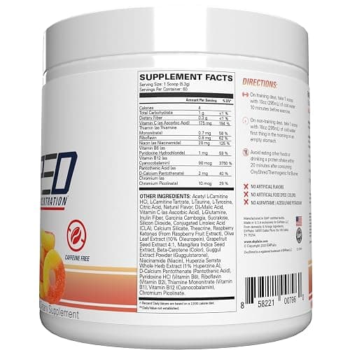 EHP Labs OxyShred Non Stimulant Pre Workout Powder - Stim Free Pre Workout, Caffeine Free Preworkout for Men & Women with L Glutamine & Acetyl L Carnitine - Peach, 60 Servings thumbnail 9