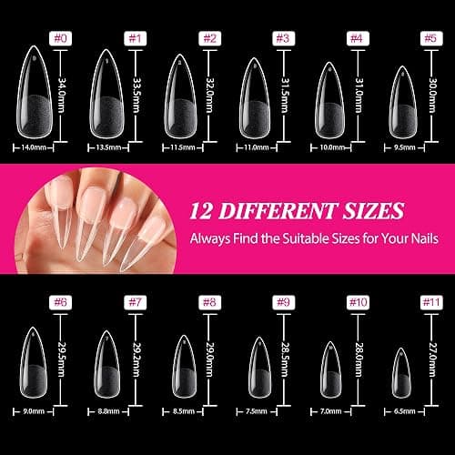 UNA GELLA Long Stiletto Gel Nail Tips Halloween Full Cover 504PCS Pre-shape Long Stiletto Almond Fake Clear Nails Tips No Need File Gel Tips No C Curve for Nail Extension DIY Art Salon 12 Sizes thumbnail 6