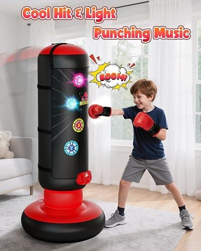 HopeRock Punching Bag for Kids, Boxing Set with Scoring, Light, Music, 4 Game Modes, Inflatable Boxing Bag with Gloves, Birthday Gifts Toys for 4-8-12 Years Old Boys thumbnail 2