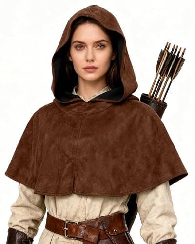 L'VOW Medieval Cowl Hooded Cape Renaissance Short Cloak with Hood for Women Men Halloween Cosplay Costume thumbnail 4