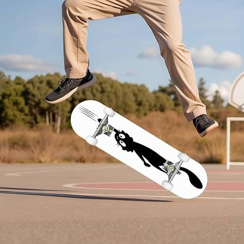 EFTOWEL Skateboards Black cat Scratching The Wall Silhouette of Cartoon cat Climbing The Classic Concave Skateboard Cool Stuff Teen Gifts Longboard Extreme Sports for Beginners and Professionals thumbnail 7