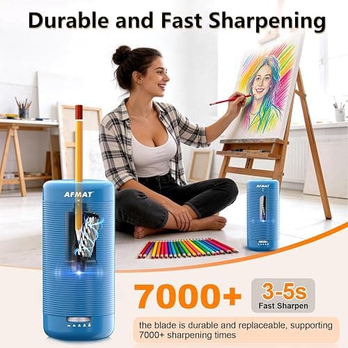AFMAT Electric Pencil Sharpener, Fully Automatic Pencil Sharpener, Auto in & Out, Rechargeable Hands-Free Sharpeners for Jumbo & Colored Pencils (6.5-12mm), Portable for Home/Classroom/Office PSC2 thumbnail 3