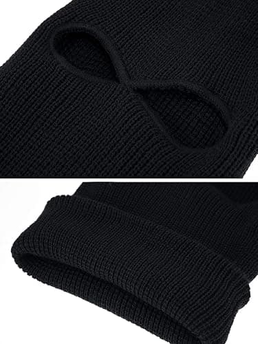 Kids 3 Hole Knitted Balaclava - Warm and Stylish Ski Face Mask for Cold Weather Black thumbnail 3