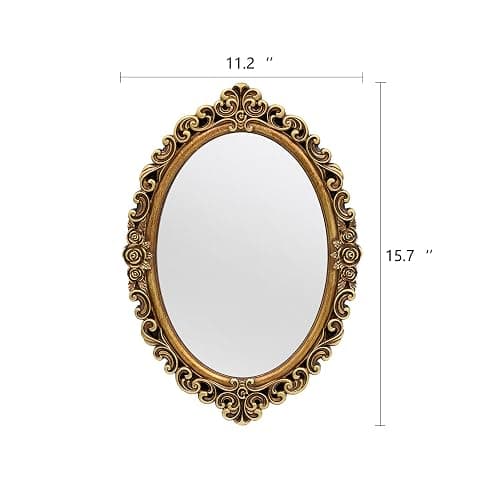 OIGUMR Small Oval Wall Mirror Resin Frame Size：15.7 x 11.2 inch Mirror Vintage Hanging Mirrors for Bedroom Living-Room Dresser Decor Gold thumbnail 5
