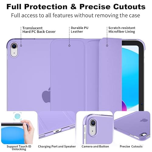 SUPFINE for iPad (A16) 11th Generation Case 11 inch 2025 & iPad 10th Generation Case 10.9 inch 2022, Slim Stand Hard PC Translucent Back Shell Cover (Support Touch ID, Auto Wake/Sleep), Purple thumbnail 5