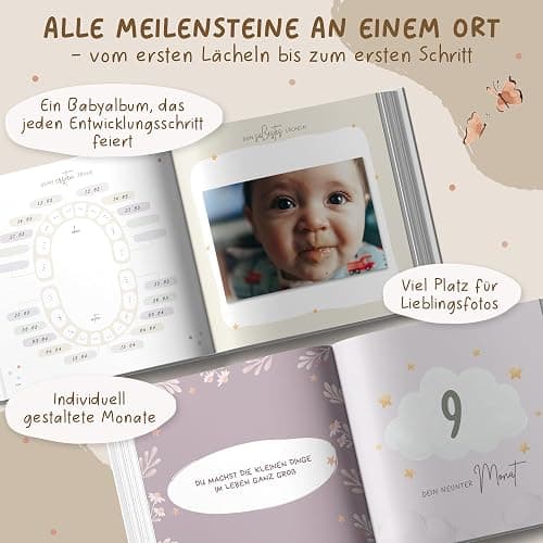 Mein erstes Jahr Babyalbum mit 138 Stickern | Babybuch zum Eintragen mit kreativen Vorlagen | Erinnerungsbuch Baby für Mädchen & Jungen | Babywunsch Liste | Babygeschenke zur Geburt Junge thumbnail 4