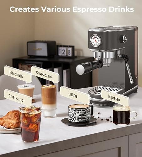 atatix 20 Bar Espresso Machine with Milk Frother, Compact Espresso Maker, Stainless Steel Coffee Machine with Precise Temp Control & 44oz Removable Water Tank for Latte, Cappuccino, Dark Grey thumbnail 3