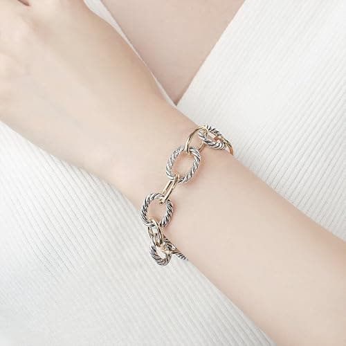 UNY JEWEL Twisted Cable Wire Link Chain Bracelet Two Tone Designer Brand Inspired Women Jewelry Valentine (2 Tone) thumbnail 4
