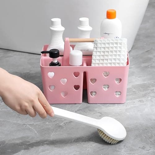 Anyoifax Portable Shower Caddy Plastic Shower Basket Organizer Divided Bathroom Caddy Storage Cleanning Caddy Tote with Handle for College, Dorm Room, Kitchen, Pink - Pink thumbnail 4